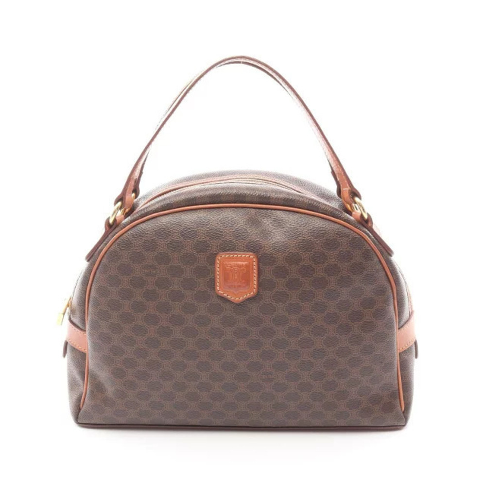 Celine Macadam Handbag Canvas Leather Brown